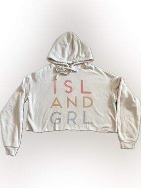 Bella Canvas Cream Cropped Hoodie with Pastel 'ISLAND GRL' Print Sz M